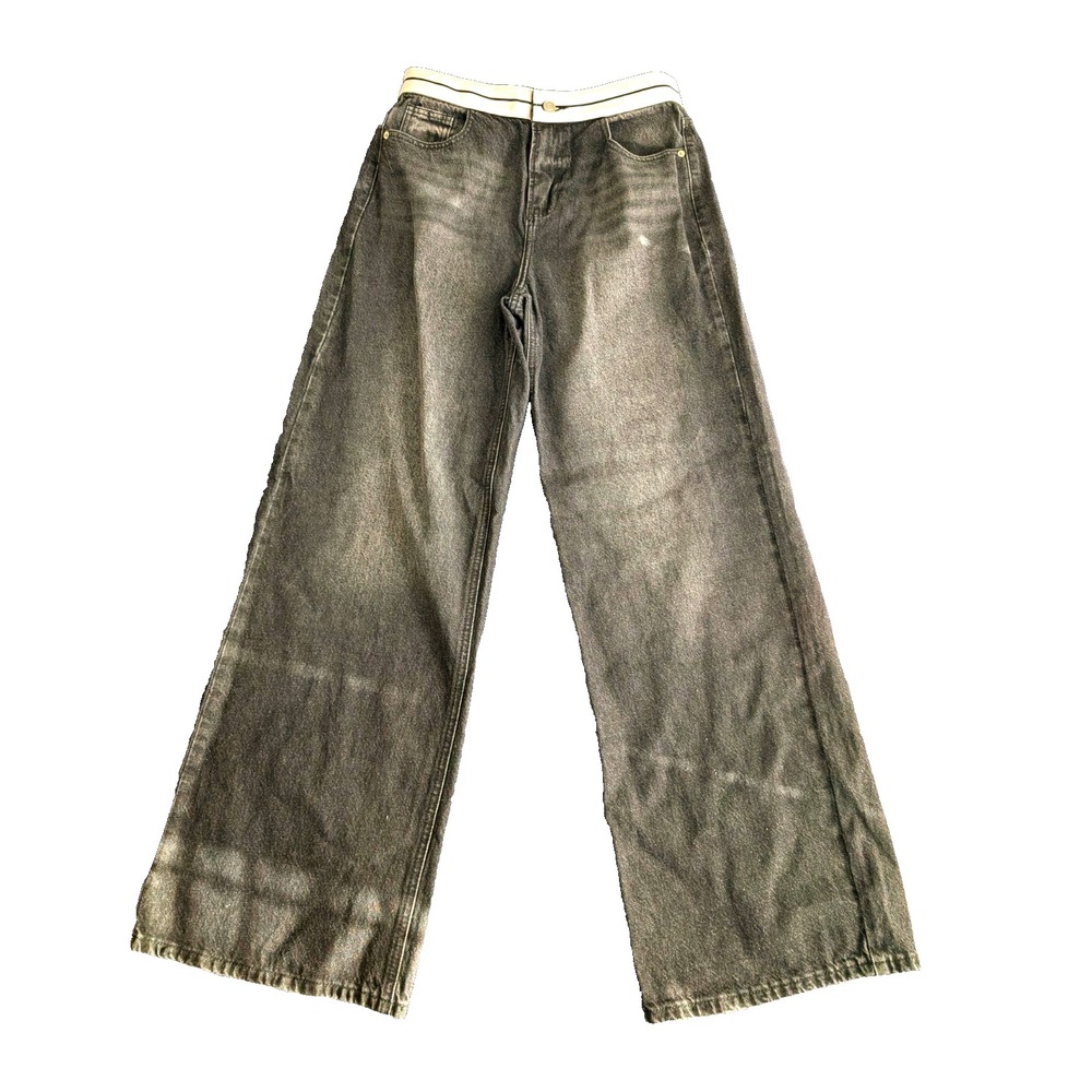 Fashion Nova Wide Leg Jeans Charcoal Wash Gray Cotton Mid Rise FN11221 Size 3